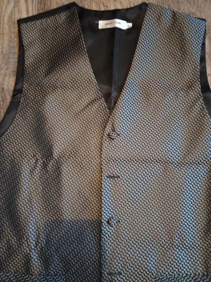 Pierre Cardin Vest Mens Small Silver Geometric Dress Tux Tuxedo Suit Formal - Image 2 of 4