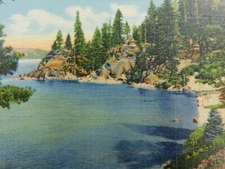 Rubicon Point Lake Tahoe Beautiful Nature Nevada Linen Vintage Postcard