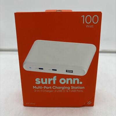 Surf Onn. 100W Multi-Port Charging Station 3-in-1 Charger, 2 USB-C & 1 USB PORTS