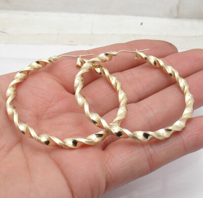 1 3/4'' voll gedrehte runde Creolen ECHT 10K Gelbgold 5 mm x 47 mm