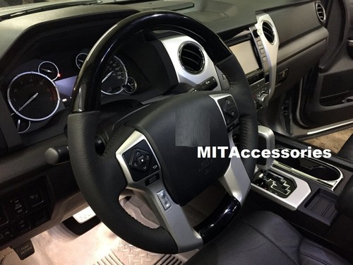 TOYOTA TACOMA 2012-2021 BLACK PIANO wood Genuine leather steering wheel - Picture 1 of 6