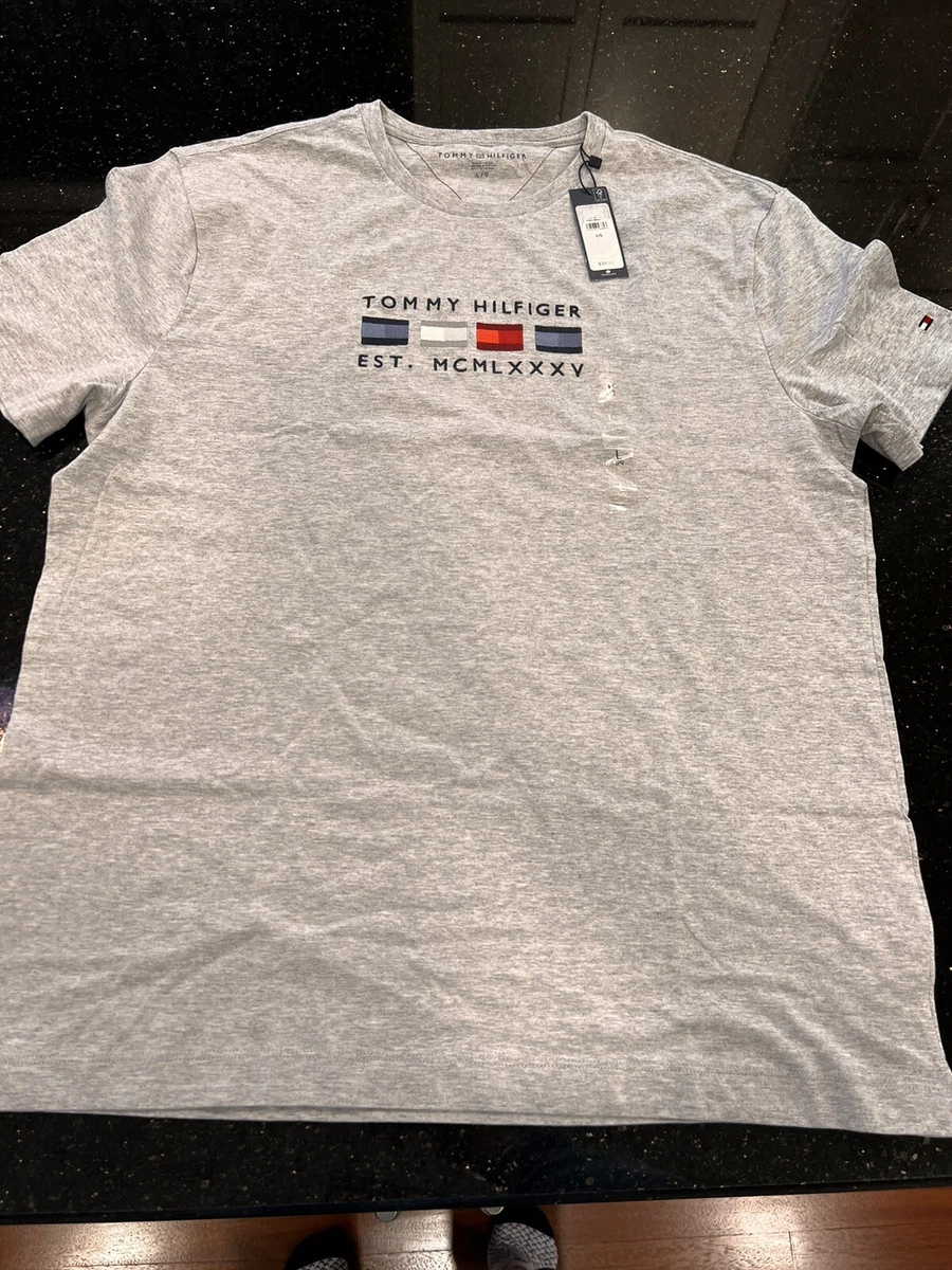 Tommy hilfiger logo flag t shirt on sale grey
