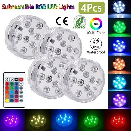 4Pcs Submersible RGB LED Lights IP68 Waterproof Underwater Color Changing Lamps - Picture 5 of 6