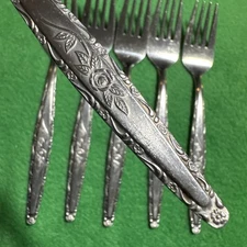 Lot of 7 Salad Forks T&N Stylecraft SYF2 Satin Flatware BlackAccented Rose JAPAN