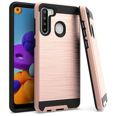 ''GSA Slim Dual Layer Brushed Case for Samsung Galaxy A21 - Rose Gold/Black''
