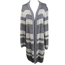 Westport 1962 XL Knit Cardigan Open Front Blue Black Oatmeal Tan Metallic