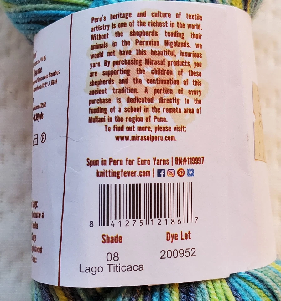 Mirasol Khusku Yarn Wool Bamboo Nylon Peru Hand Painted 100g 439yds Blues Green - Image 4 of 4