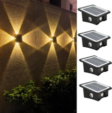 4 LED Solar Fence Lights Outdoor Garden Patio Yard Pathway Deck Steps Wall Lamp