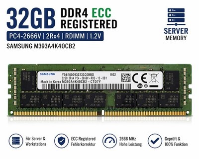 Samsung 32GB DDR4-RAM 2Rx4 PC4-2666V 288p RDIMM M393A4K40CB2-CTD7Y ECC #1654