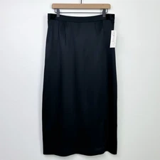 Lily & Taylor Vintage 100% Silk Satin Black Midi Slip Skirt NWT 