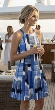 Vince Camuto Graphic Abstract Fit & Flare Dress Blue Cobalt Halter 2 NEW