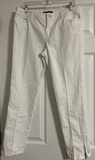 Lafayette 148 New York Women  s White Tapered Leg Zipper Side Hem Jeans Sz 10