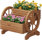 Wooden Wagon Planter Box with Wheels for Indoor & Outdoor Garden Decor