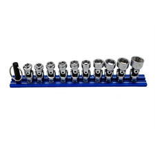 VIM Tools 10 Piece 6 Point Dual Drive Stubby UJ Metric Socket Set - 1/4 Inch X