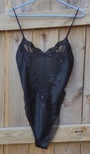 Victoria's Secret Gold Label Vtg Black Sequin Lace Body Suit Sz M