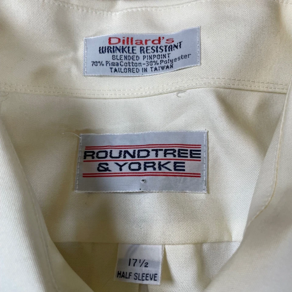 Camisa de vestir Roundtree & Yorke para hombre 17 1/2 manga corta marfil con botones Foto 3 de 4