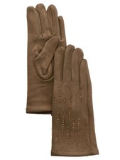 Womens Soft Tan Rhinestone Stretch Fit Texting  Tech Touchscreen Gloves