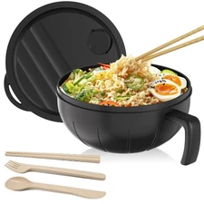 Large Ramen Bowl Set, 40 Oz Microwaveable Noodle Cooker with Leak-Proof Lids,...