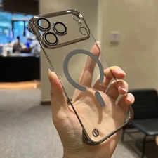 Frameless Luxury Plating Clear Magnetic Case For iPhone 17 Air 16 15 14 13...