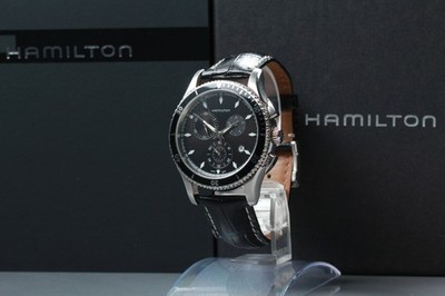 [N NEUWERTIG mit Box, Papier] HAMILTON H375120 43mm schwarzes Zifferblatt Chr...