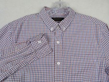 Banana Republic Men Small Blue Orange Check Grant Fit Cotton Button-Up