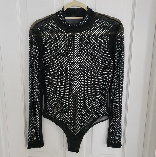 Whimsigoth Sheer Mesh Bodysuit SMALL Festival Goth Event Rave Bling Embellished