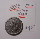 Photo of a 1839-P Large Cent from an eBay listing that sold on Jul 22, 2026