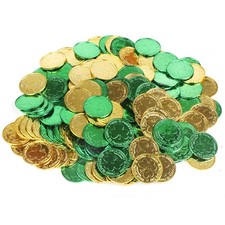 St. Patrick's Lucky Coins Plastic Shamrock Leprechaun 3-Leaf Clover Coins for Pa