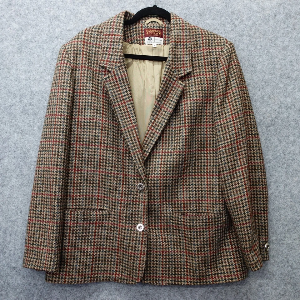 Blazer feminino vintage anos 80 Houndstooth Gun Club Check tweed L 14 bronzeado multi jaqueta - Imagem 2 de 4