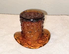 Vintage Fenton Glass Amber- Daisy & Buttons Top Hat  Toothpick/Trinket Holder