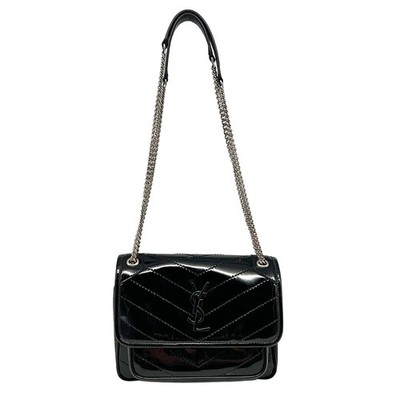 Saint Laurent Niki Baby Schultertasche aus Lackleder schwarz / sehr gut
