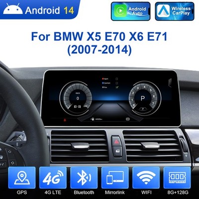 12.3'' Android 14 Autoradio 8-Kern 8+128GB CarPlay DAB+ Für BMW X5 E70 X6 E71 CIC