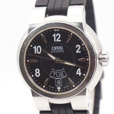 Overhauled Oris 7517-41 Automatic Black Dial Day Date  Rubber Strap Men's Watch