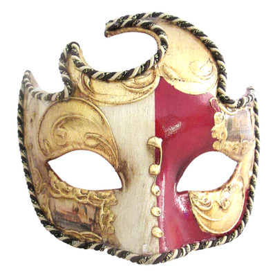 MAR 2 HANDGEFERTIGT IN ITALIEN VENEZIANISCH, MASKERADE, PAPIERMACHE, PARTYMASKE ROT/GOLD