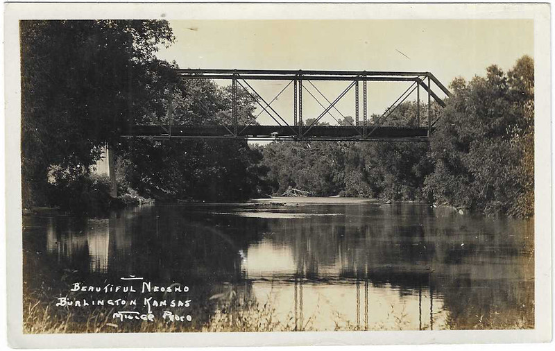 Burlington KS Kansas RPPC Postcard Neosho River Bridge