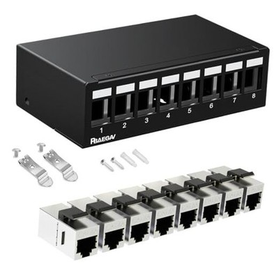 Patch Panel 8 Port with 8pcs Cat6A 1U 8Port Cat6A Keystone Jack Shielded