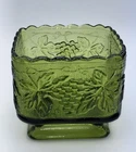 VTG  INDIANA Glass Green Scalloped Edge Square Planter / Bowl 4x4 MCM Rare!