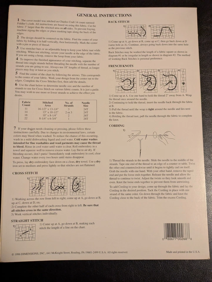 Vintage Dimensions Folk Art Calico Angels Cross Stitch Pattern - Image 3 of 3