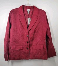 Chico  s Dark Red Burgundy Brocade Jewelled Button Blazer Jacket Women Size 2 NWT