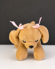 Tan Puppy Dog Pink Bows Plush Small Stuffed Animal Golden brown