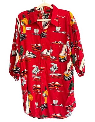 Hawaiian Collection Rocky Tropical Palm Tree Pineapple Shirt Dress XL Red