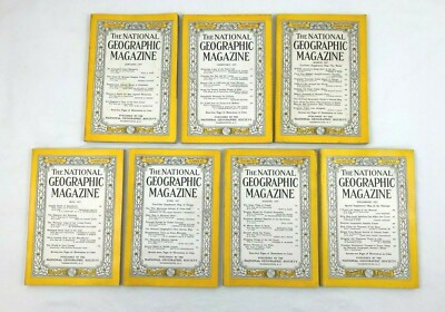 National Geographic Mags 1957, Lot of 7 Jan/Feb/Mar/May/June/Aug/Dec, Good -Fair