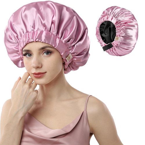 Silk Bonnet for Sleeping Women, Double Layer Satin, Ajustable Elasticity Band, H - Picture 9 of 12