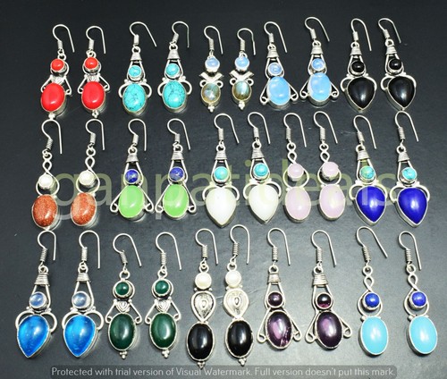 Turquoise & Mix Gemstone Earrings Wholesale Lot 925 Silver Plated Jewelry - Picture 7 of 7