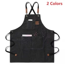 HEAVY DUTY Canvas Kitchen Chef Cooking Apron Cross-Back Adjustable Bib 3 Pockets