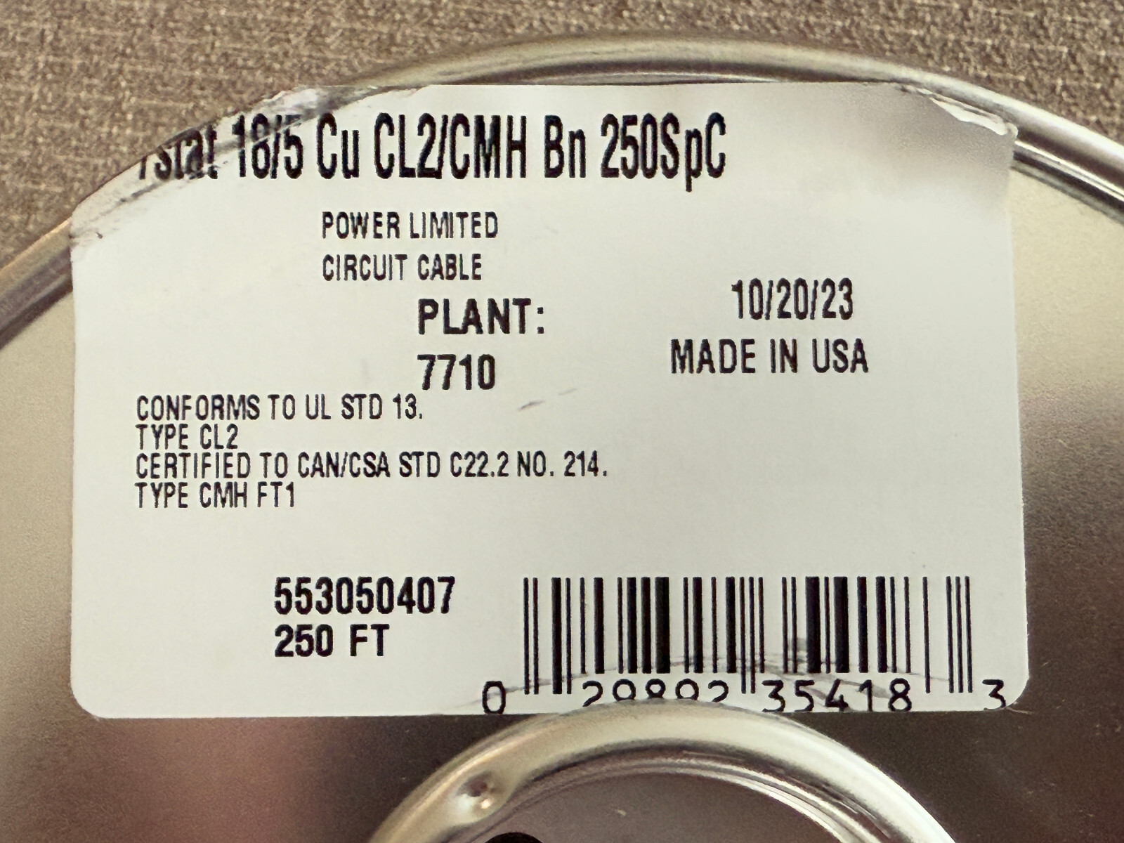 NEW Southwire Tstat 18/5 CU CL2/CMH Bn 250SpC Thermostat Wire 18-AWG 250’ Brown