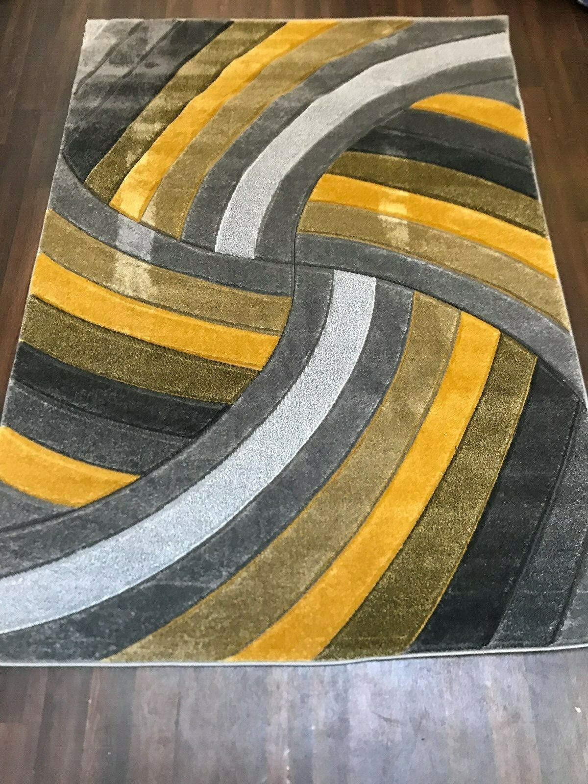 RUGS MODERN NEW DESIGN SOFT LUXURY RUGS LARGE GREY/YELLOW 120X160CM