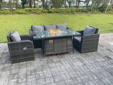 Fimous 6 Option Rattan Garden Furniture Sets Reclining Gas Fire Pit Dining Table