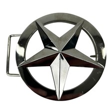 Circle and Star Silver Tone Belt Buckle