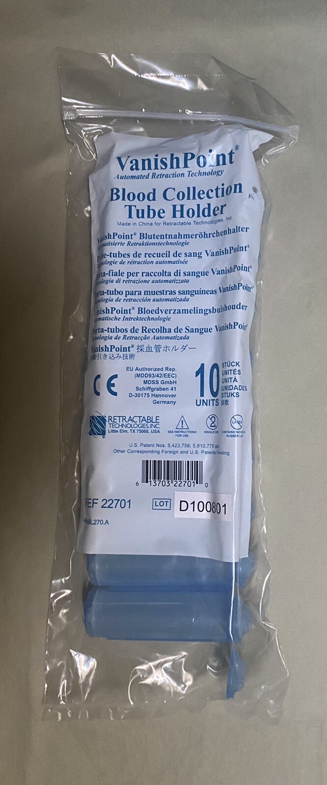 20 Pack Lot(200 Tube Holders) VANISH POINT BLOOD COLLECTION TUBE